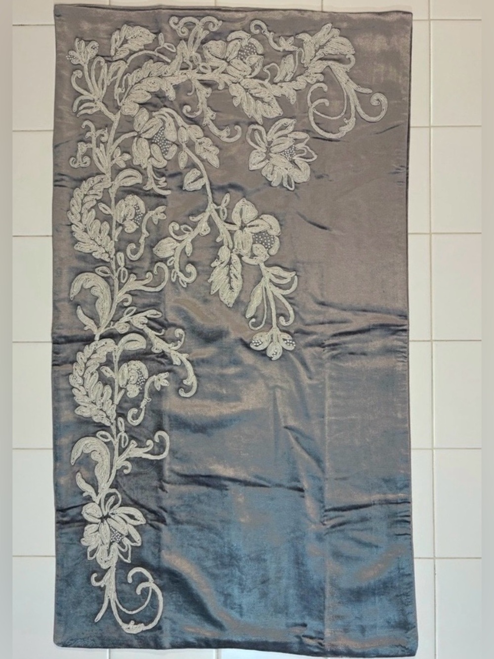 Hand Embroidered Velvet King Sham, Frontgate Aviana Collection, Gray, 20x36 in